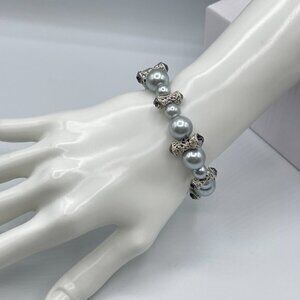 Gennaro Imitation Pearl Silver Diamond Bracelet in Gray and Silver